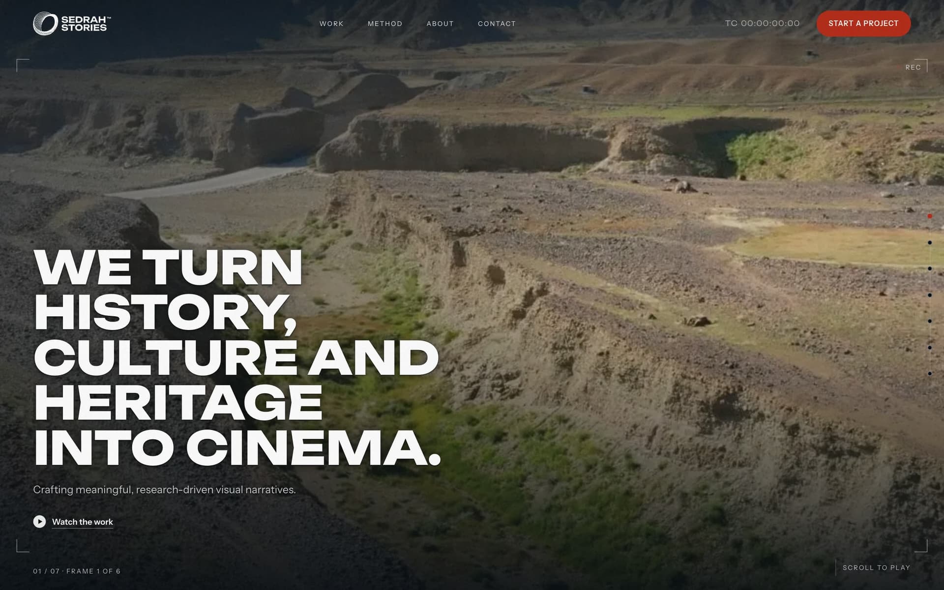 The opening frame — footage, a viewfinder, and the record light on