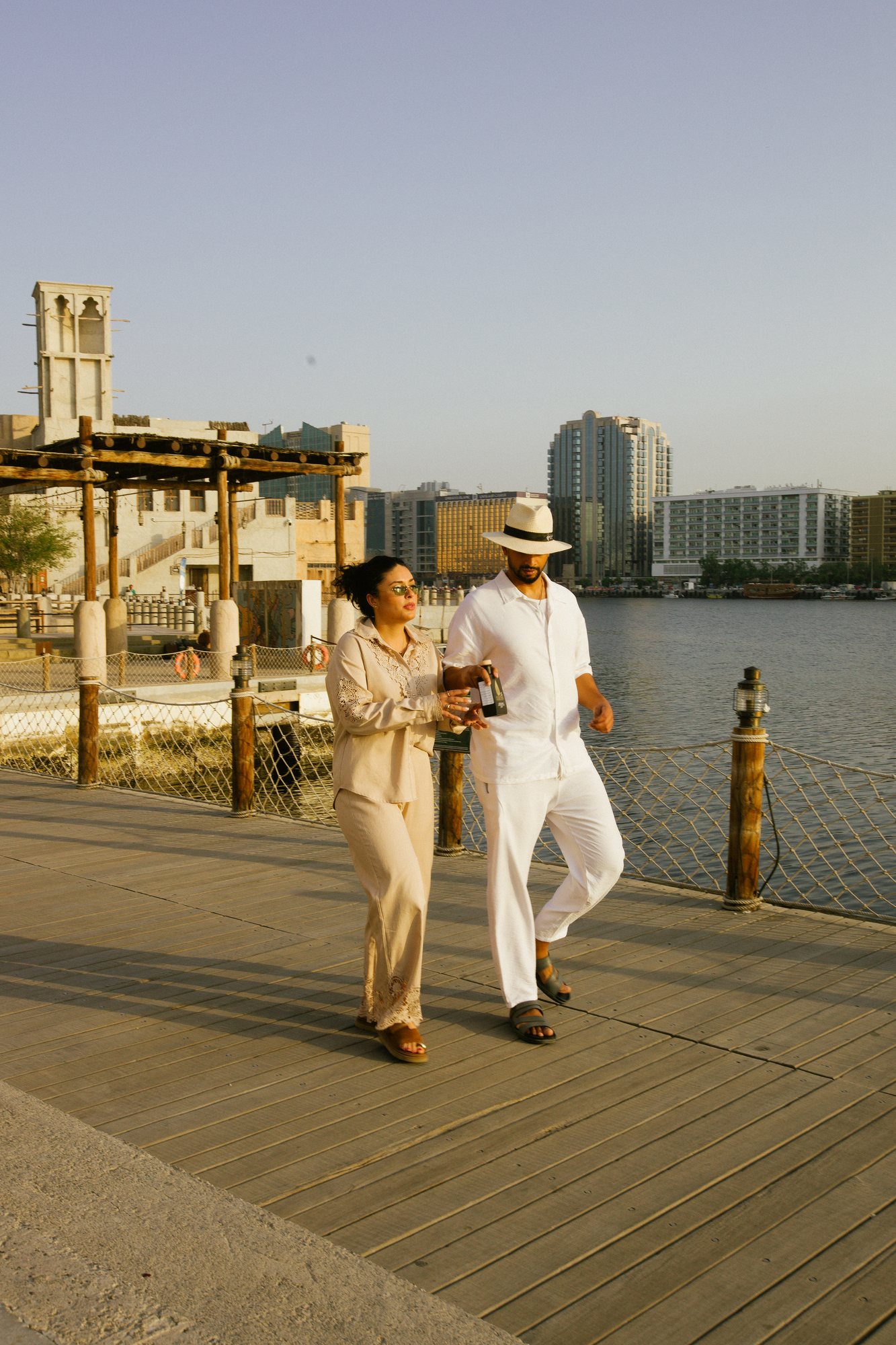From the Dubai photoshoot: the bottle against the city at golden hour